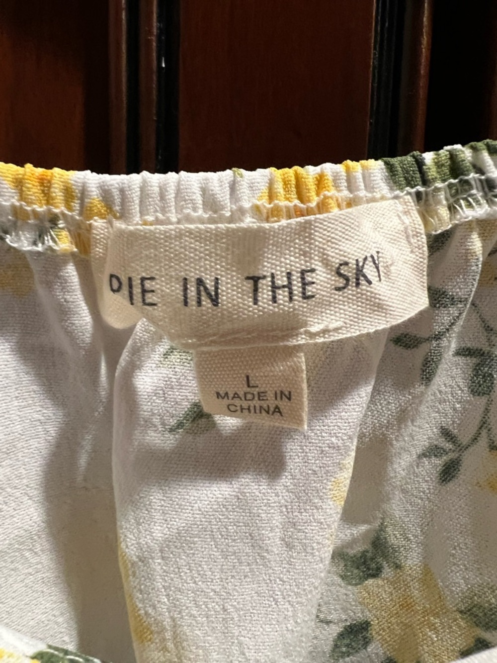 NWT Pie In The Sky White Yellow Floral Puff Sleeve Waist Tie Wrap - L - Picture 2 of 8